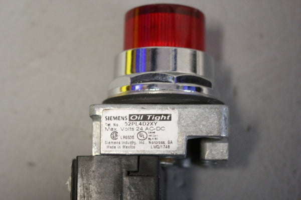 UNUSED SIEMENS RED ILLUMINATED PILOT LIGHT 52PL4D2XY