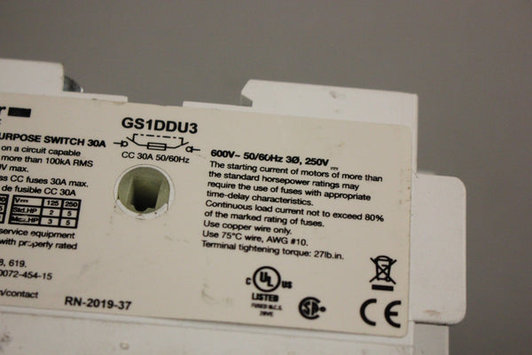 SCHNEIDER ELECTRIC GS1DDU3 SWITCH 30A 600V