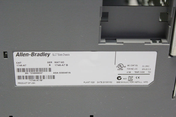 ALLEN BRADLEY SLC500 POWER SUPPLY / 7 SLOT CHASSIS 1746-A7 1746-P3