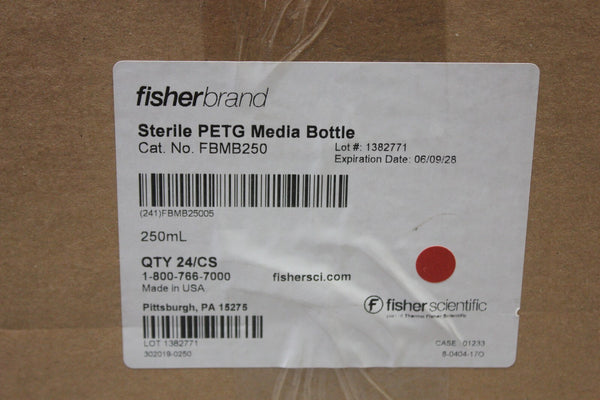 FISHER BRAND STERILE PETG MEDIA BOTTLE 250ML FBMB250 24PCS