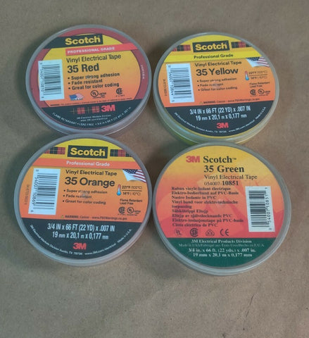 4X 3M 35 Scotch Vinyl Electrical Tape, 3/4" X 66 ft , green red yellow orange 