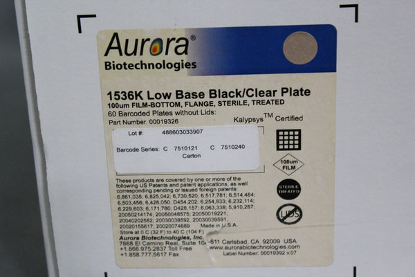 60 NEW AURORA BARCODED STERILE 100 um 1536K WELL ASSAY PLATE 00019326