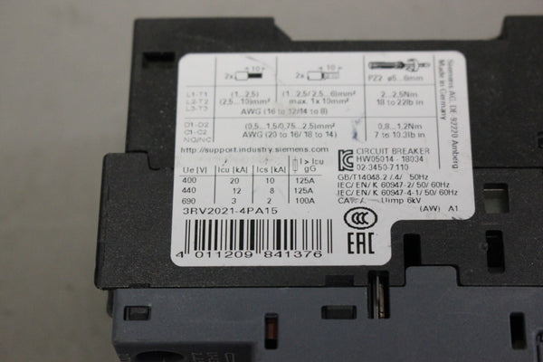 UNUSED SIEMENS SIRIUS CIRCUIT BREAKER 3RV2021-4PA15