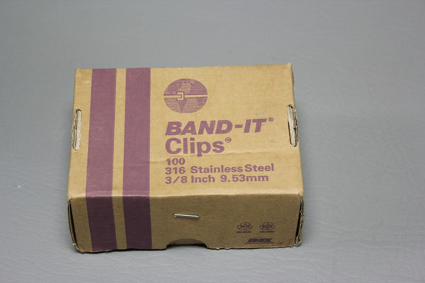 NEW BOX OF 100 BAND-IT 316 STAINLESS STEEL CLIPS 3/8" 9.53mm AE453