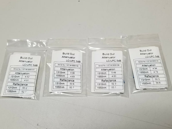 Lot of 4 Fibertronics Fiber Optic Build Out Attenuators LC/UPC 5dB 1310nm 1550nm