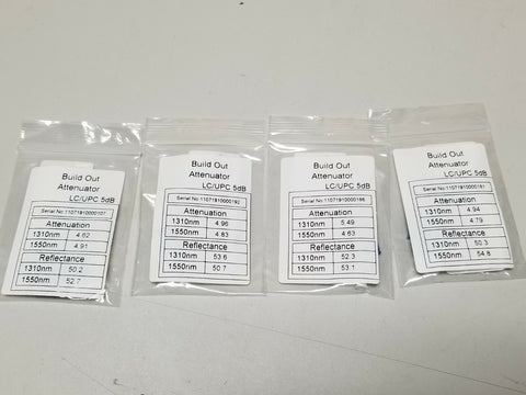 Lot of 4 Fibertronics Fiber Optic Build Out Attenuators LC/UPC 5dB 1310nm 1550nm