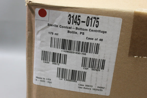 THERMO SCIENTIFIC STERILE CONICAL BOTTOM CENTRIFUGE BOTTLE 175ML 48 PCS 3145-017