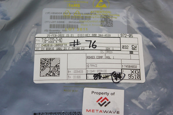 VISHAY CH02016-100RGFTA CHIP RESISTOR QTY 88