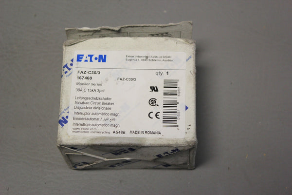 NEW EATON 30A 3 POLE CIRCUIT BREAKER  FAZ-C30/3  167460