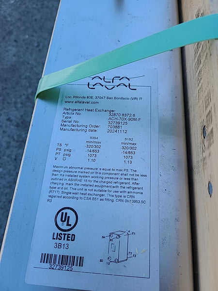 NEW Alfa Laval ACH-70X-90M-F Brazed Plate Heat Exchanger 312k BTU