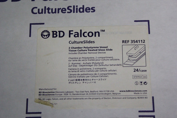 NEW CASE 24 BD FALCON 2 CHAMBER POLYSTYRENE VESSEL TISSUE CULTURE SLIDES 354112