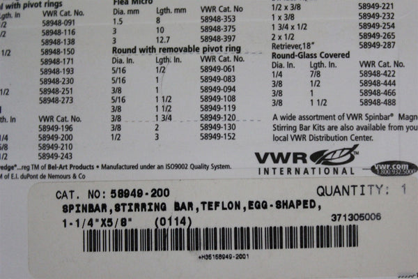 3 NEW VWR EGG SHAPED TEFLON MAGNETIC STIRRING BARS SPINBAR 58949-200