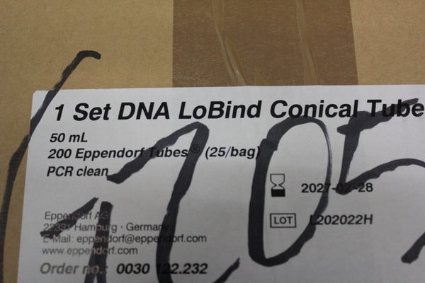 NEW CASE OF 200 EPPENDORF 50mL PCR CLEAN CONICAL TUBES 25/BAG 0030122232