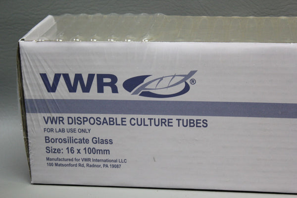 250 VWR 47729-576 CULTURE TUBES BOROSILICATE GLASS BOX 16X100MM
