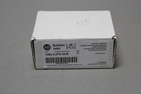 1 NEW BOX OF 20 ALLEN BRADLEY CENTER JUMPERS 1492-CJP4-10-B SER. A