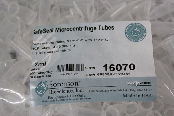NEW BAG OF 500 SORENSON SAFESEAL MICROCENTRIFUGE TUBES 16070