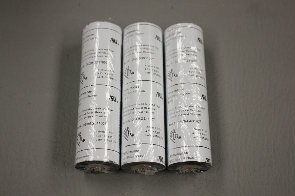 LOT OF 3 NEW ZEBRA PERFORMANCE 5095 BLACK RESIN RIBBONS 110MMX74M