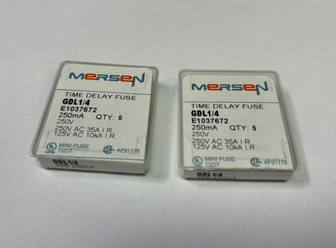 Lot of 5 Mersen GDL1/4 Fast Acting Miniature Fuse Glass Body 10 Amp 250 Volt AC