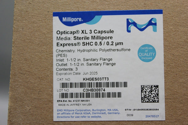 NEW BOX OF 3 NEW MILLIPORE OPTICAP XL 3 CAPSULES KHGES03TT3 STERILE