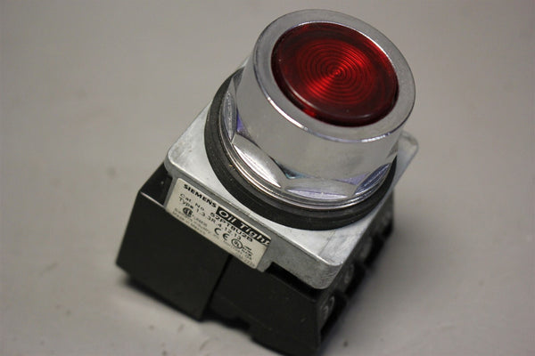 SIEMENS OIL-TIGHT ILLUMINATED RED PUSH-BUTTON SWITCH 52PT8U2B W/52BJK, 52AAIU2