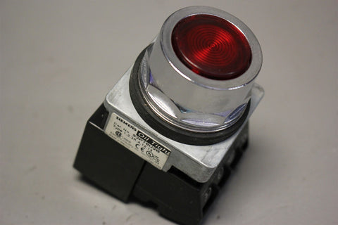 SIEMENS OIL-TIGHT ILLUMINATED RED PUSH-BUTTON SWITCH 52PT8U2B W/52BJK, 52AAIU2