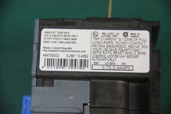 SIEMENS SOLID STATE OVERLOAD RELAY 3UB8133-4BB2