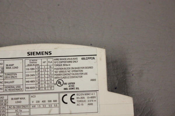 SIEMENS LIGHTING CONTACTOR 49LCPP2A
