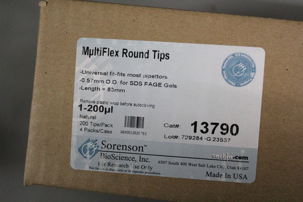 NEW CASE OF 800 SORENSON MULTIFLEX ROUND PIPETTE TIPS 1-200uL 13790