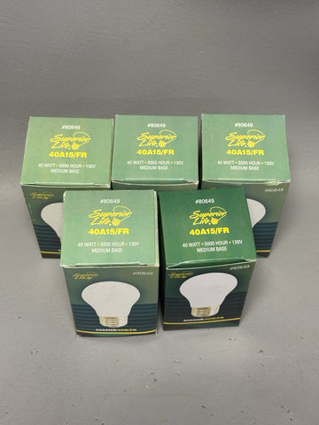 5- Superior Life 40 Watt 5000 Hour Medium Base Incadescent Lightbulbs 130v