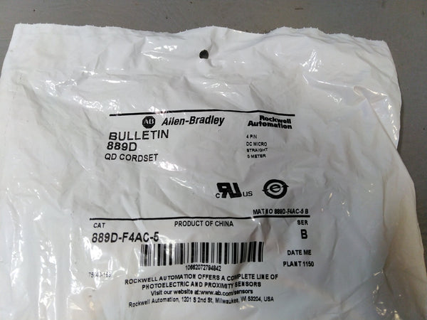 NEW ALLEN BRADLEY QD CORDSET 889D-F4AC-5 B