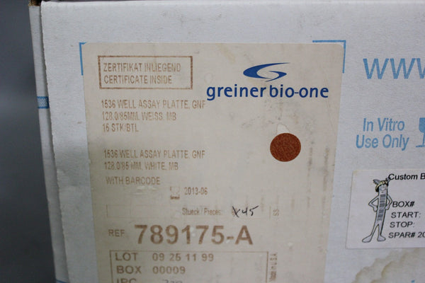 45 NEW GREINER BARCODED 1536 WELL ASSAY PLATE 789175-A EXP 2013