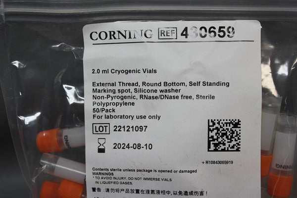 NEW PACK OF 50 CORNING 2.0mL CRYOGENIC ORANGE CAP VIALS 430659