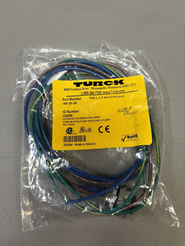 TURCK RKF 30-1M U2456 Female Receptacle, Panel Mount, 3 Wire, 1m