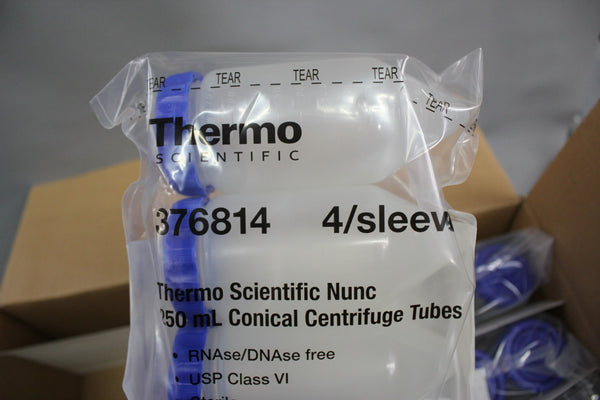 NEW CASE OF 32 THERMO 250ml CONICAL CENTRIFUGE TUBE PP WIDE MOUTH CLOSURE 376814