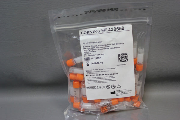 NEW PACK OF 50 CORNING 2.0mL CRYOGENIC ORANGE CAP VIALS 430659