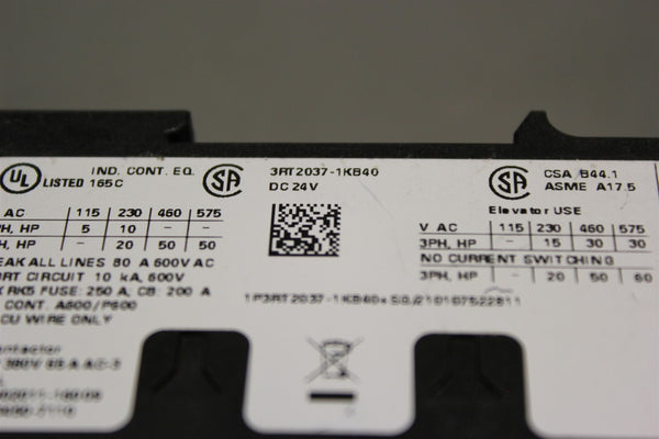 Unused SIEMENS SIRIUS POWER CONTACTOR 3RT2037-1KB40