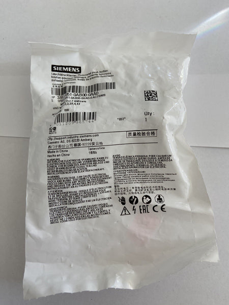 Siemens 3SU1051-0AB00-0AA0 Illuminated Pushbutton, 22mm, Round, Metal, Amber