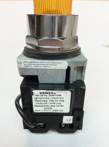 SIEMENS PUSH TO TEST PILOT LIGHT AMBER 52AATG4B LIGHTING MODULE