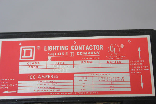 SQUARE D 100A LIGHTING CONTACTOR  8903S002
