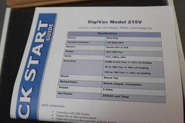NEW DIGIVAC 215V VACUUM PROCESS CONTROLLER WITH AGILENT 0531 THERMOCOUPLE GAUGE