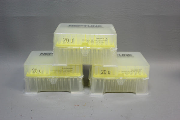 LOT OF 3 NEPTUNE BARRIER TIPS 20UL BT20 LOW RETENTION PRE-STERILE