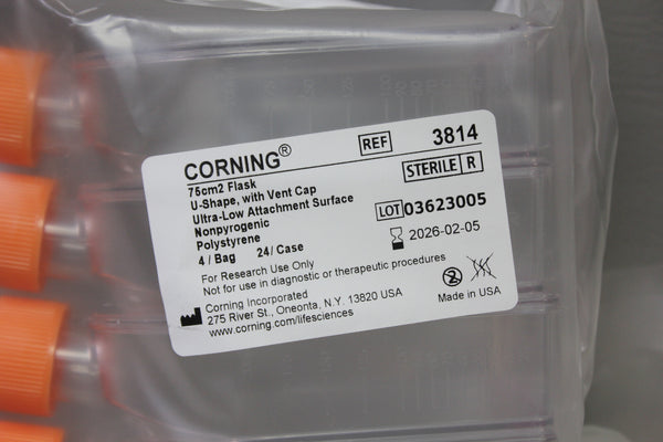 8- Corning Culture Flask 75 cm2 Vent Cap U Shaped Polystyrene 3814