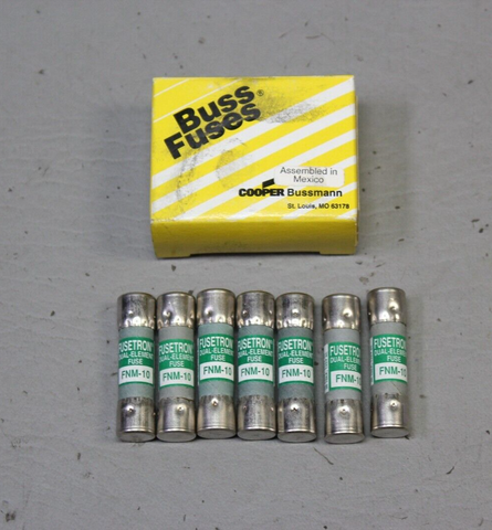 LOT OF 7 NEW BUSS TIME DELAY FNM-10 FUSES FUSE