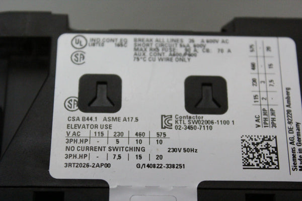UNUSED SIEMENS POWER CONTACTOR 3RT2026-2AP00