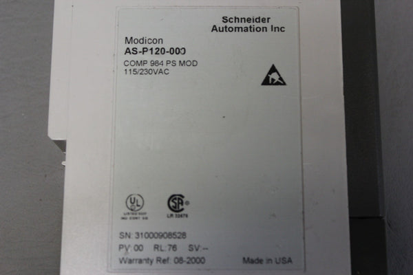 SCHNEIDER AUTOMATION PLC POWER SUPPLY MODULE  AS-P120-000