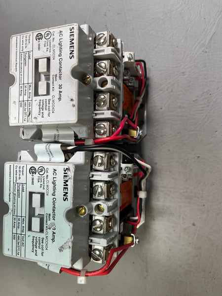 LOT OF 2 SIEMENS 30A AC LIGHTING CONTACTOR CONTACTORS PN:CLM0C04