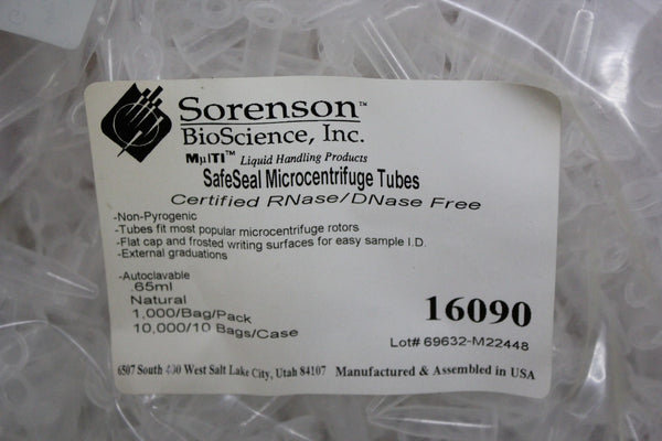 9,000 NEW SORENSON SAFESEAL GRADUATED MICRO CENTRIFUGE TUBES 0.65ml 16090