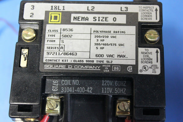 Square D 97211/86463 8536 SB02 Magnetic Motor Starter