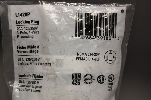 LOT OF 4 NEW COOPER WIRING DEVICES LOCKING PLUGS L1420P