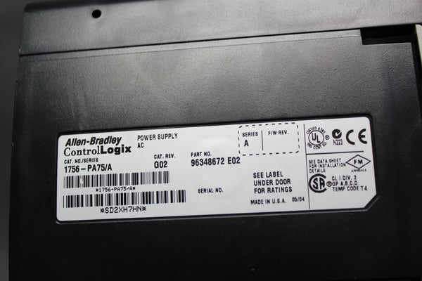 ALLEN BRADLEY CONTROLLOGIX 13 SLOT PLC CHASSIS W/ POWER SUPPLY 1756-A13/B PA75/A